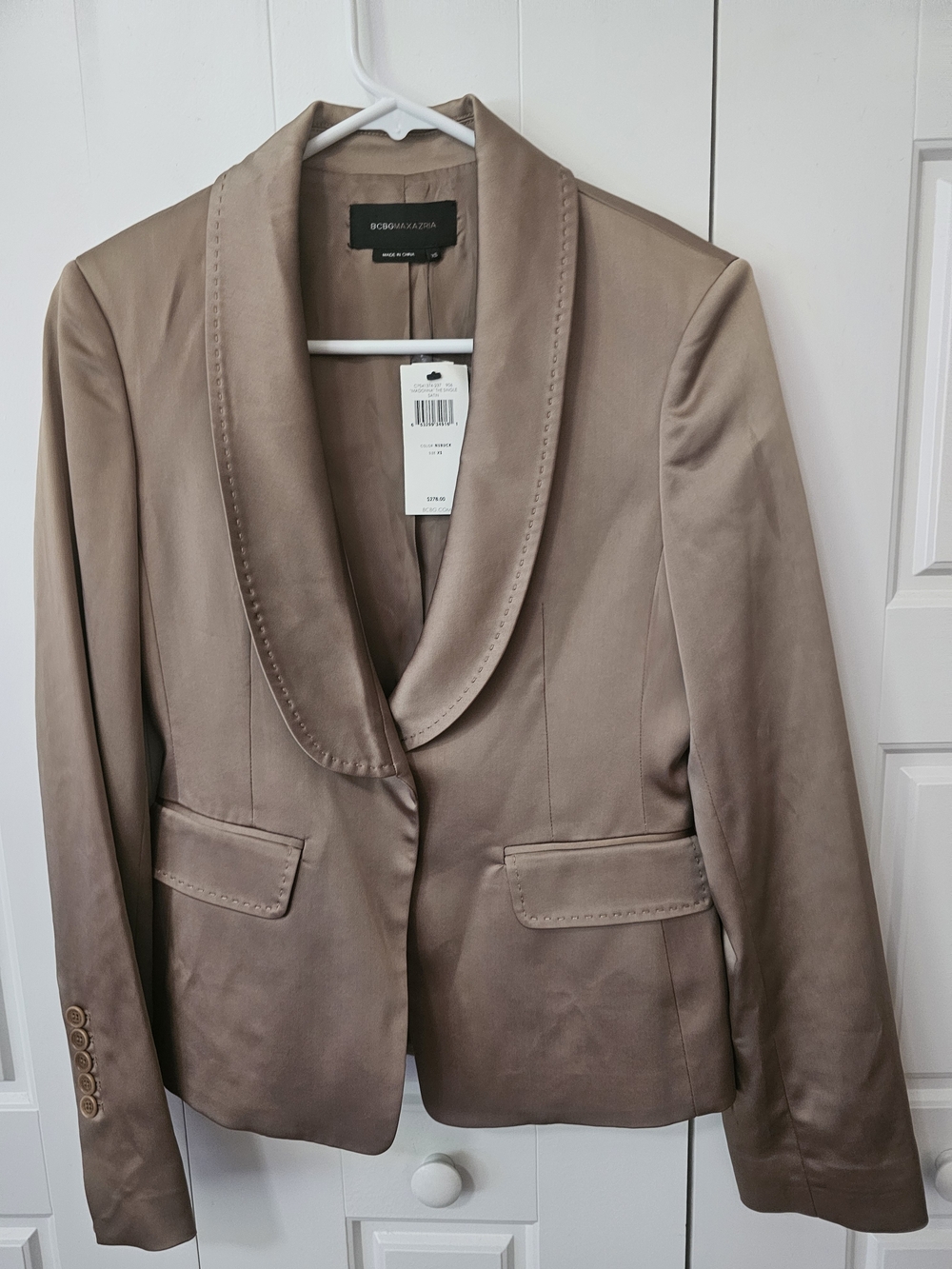 BCBGMaxAzria Taupe Satin Shawl-Collar Blazer NWT Size XS